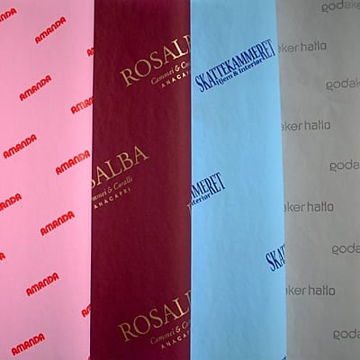 Mousseline gamme couleur 18-20grs. Impression logo en semi 1 couleur