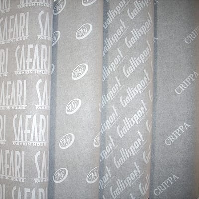 Mousseline grise 18-20grs. Impression logo en semi 1 couleur