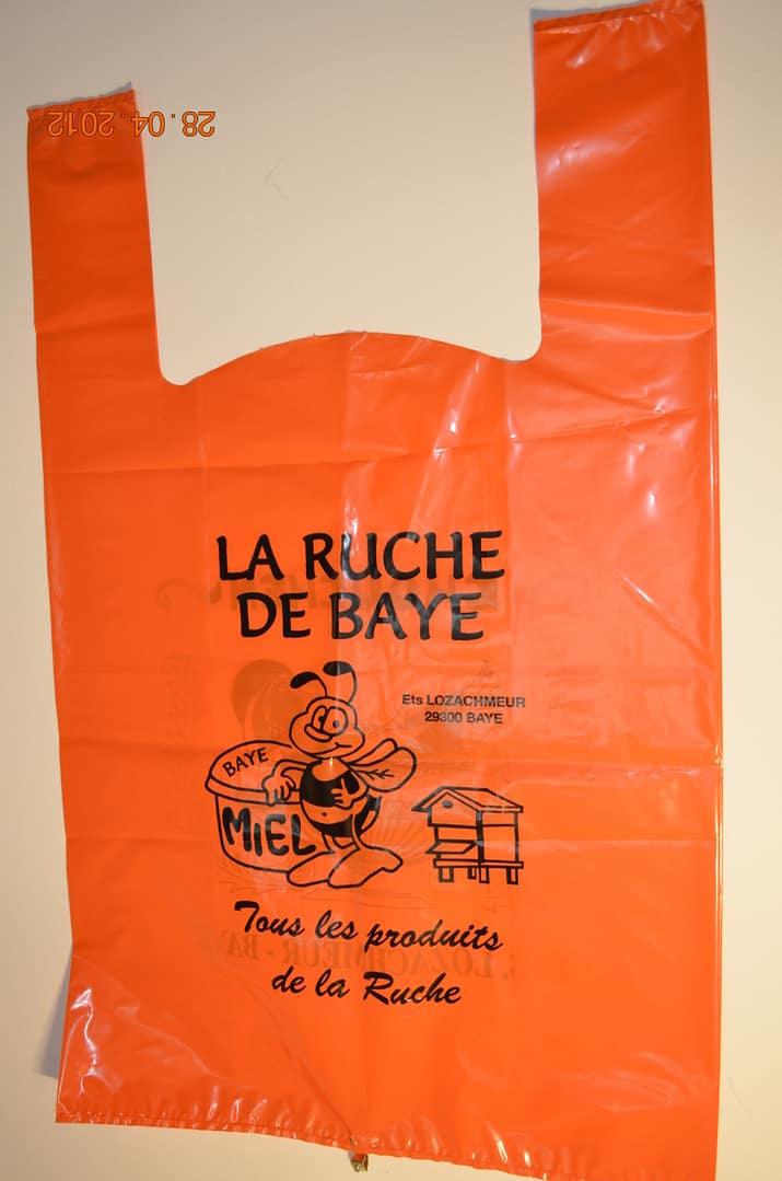 Sac bretelle gaine couleur PEBD 50 microns. Impression 1 couleur 10_ d_encrage.