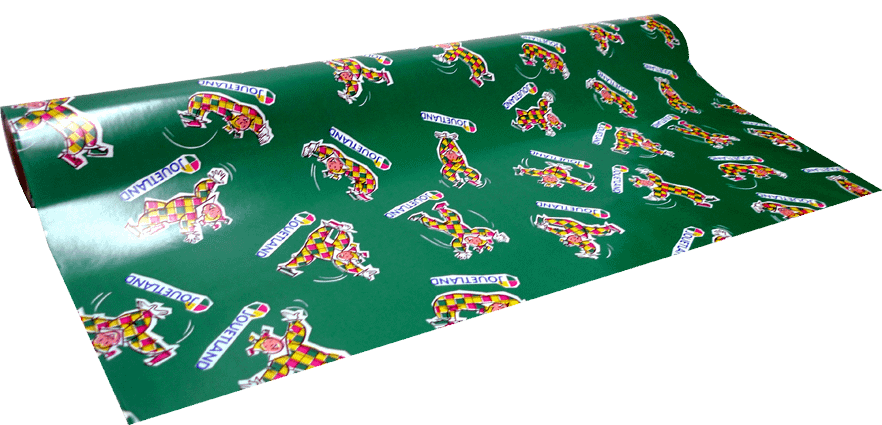 Papier cadeaux couché 80grs. Impression flexo 4 couleurs.